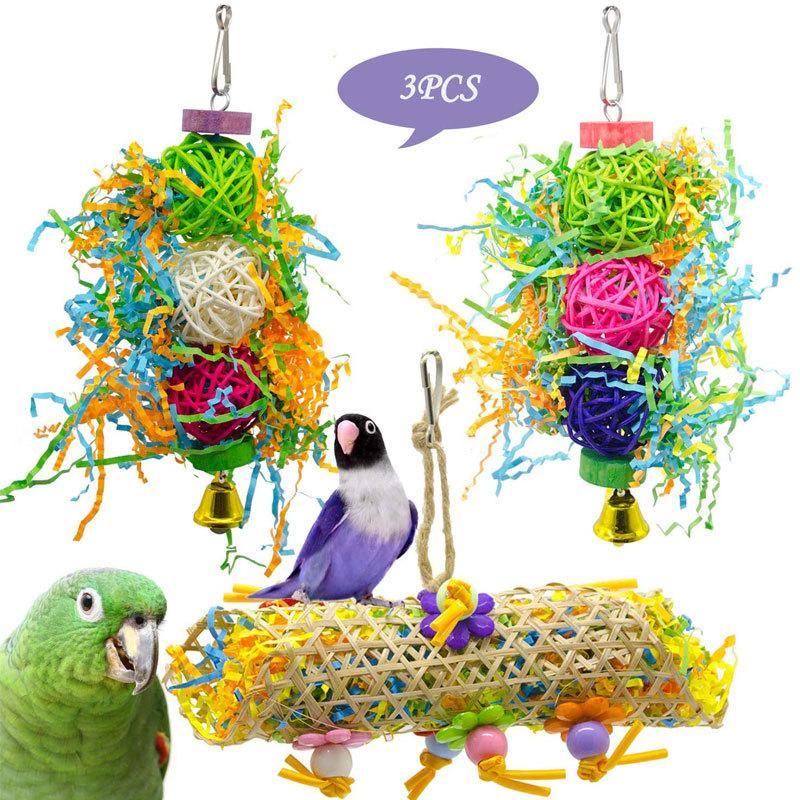 3PCS Bird Parrot Shredding Toys Hanging Cage