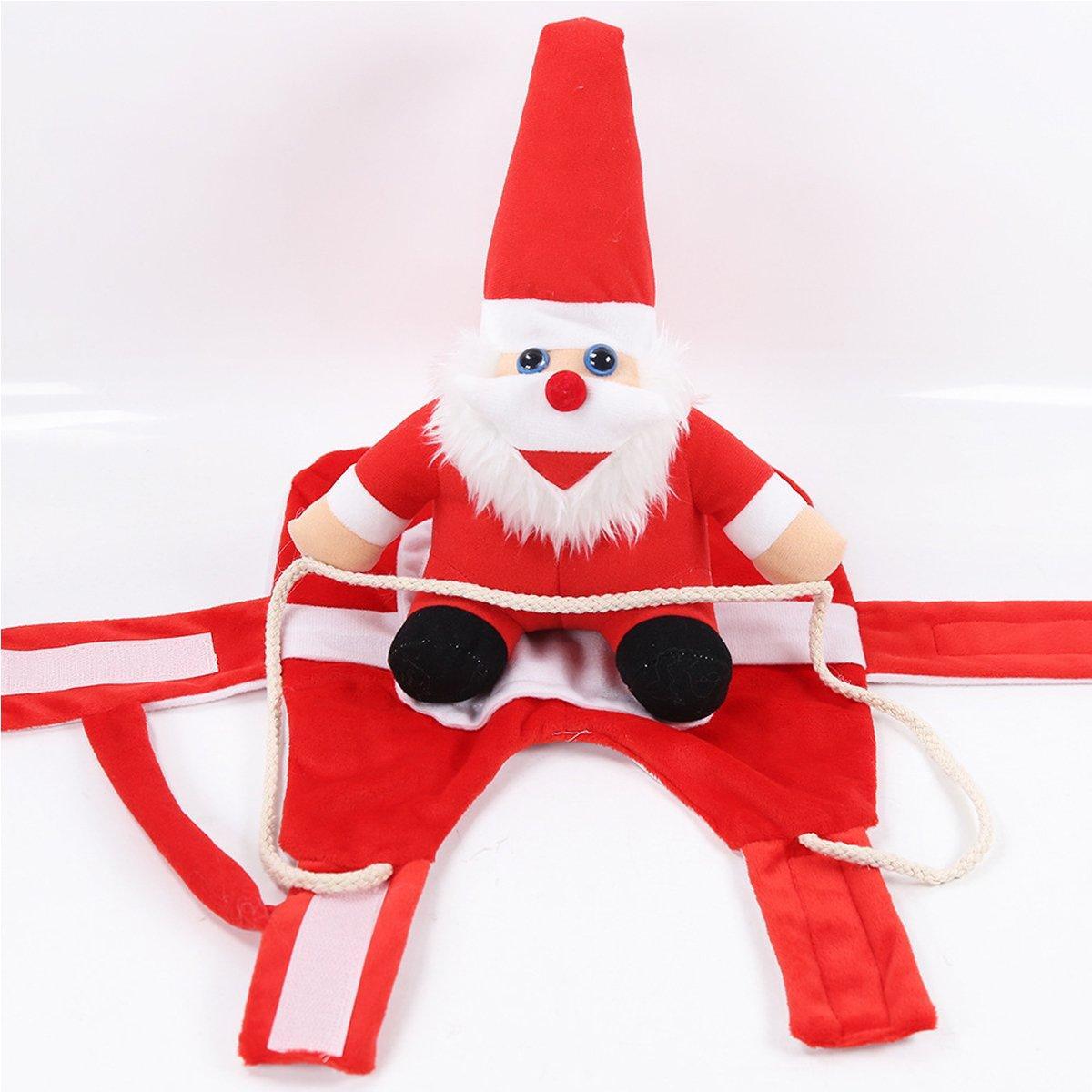 Santa Claus Pet Costume Dog Cat Funny Riding Suit Christmas Holiday Outfit Wear