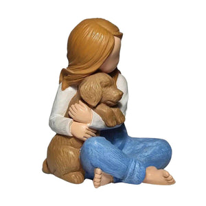 Resin Dog and Little Girl Figurine Heartwarming Sculpture