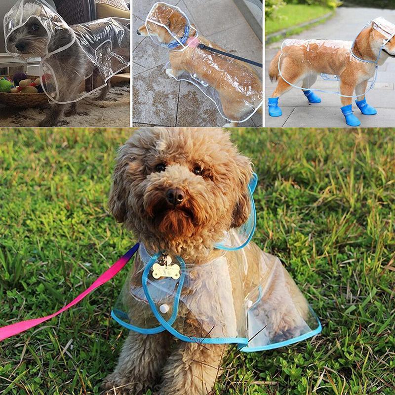 Waterproof Dog Rain Jacket- Puppy Hooded Outdoor Coat Vest Clothes Raincoat