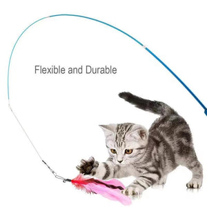 12pcs Interactive Cat Toy Feather Teaser Rod