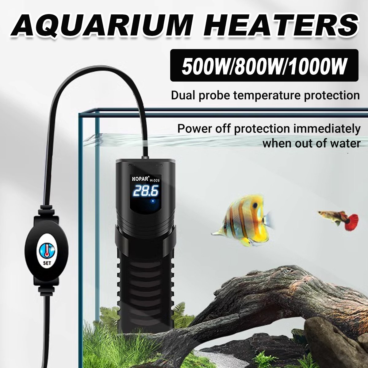 500/800/1000wPowerful Marine Aquarium Heater Rod FishTank Submersible LED Screen