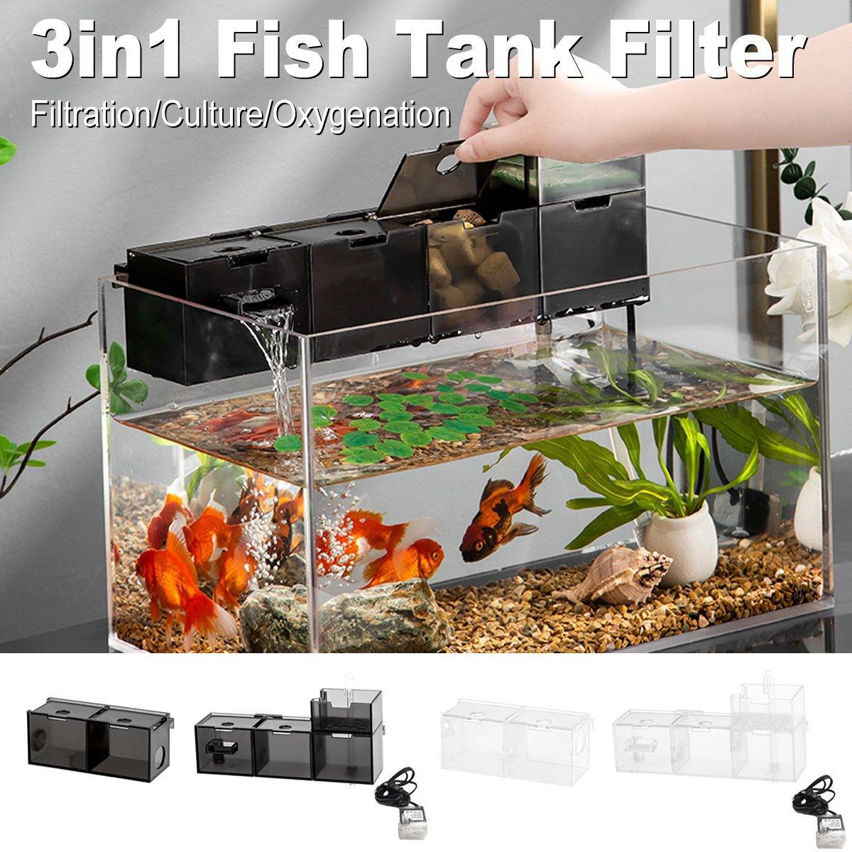 Fish Tank Filter Box 3in1 Oxygenating Wall Mount Built In Silent Water Purifier