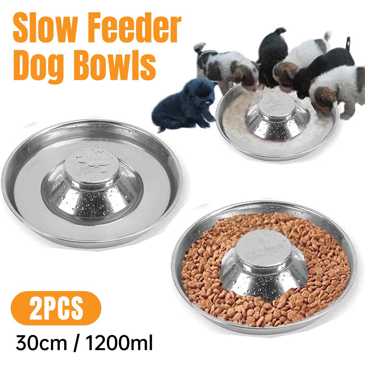 Stainless Steel Slow Feeder Dog Bowl Pet Food Basin Anti-choking Pet Bowl