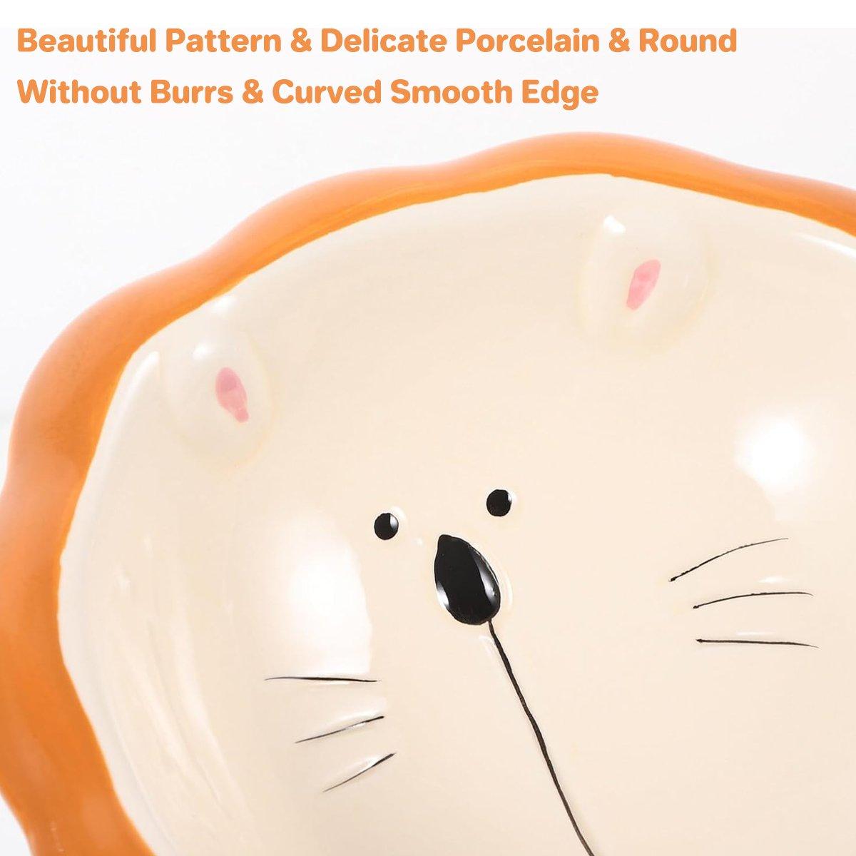 Ceramic Pet Bowl Tilted Design for Neck Protection & Stylish Cartoon Lion