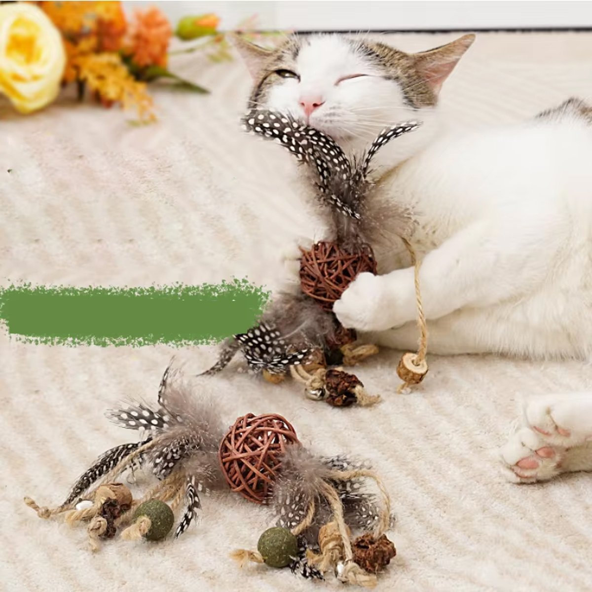 Natural Catnip Feather Toy for Cats Interactive Play & Chew Toy