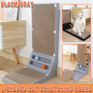 L-Shaped Cat Scratch Board Durable Scratcher with Ball Tracks