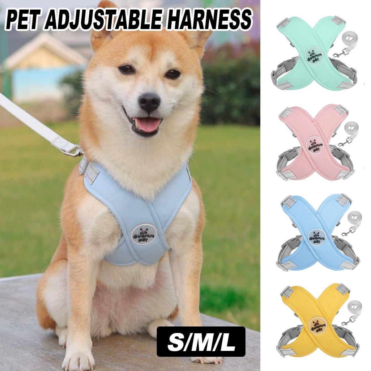 Adjustable Reflective Pet Harness and Leash Set for Small to Large Pets