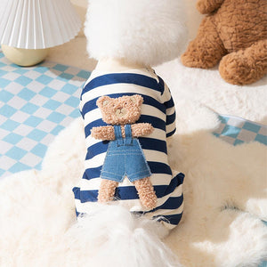 Cute Bear Striped Dog Coat Pet Outfit Cozy Pajamas for Pets