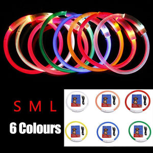 USB Rechargeable LED Dog Collar Night Glow Flashing Light Up Safety Pet Collars