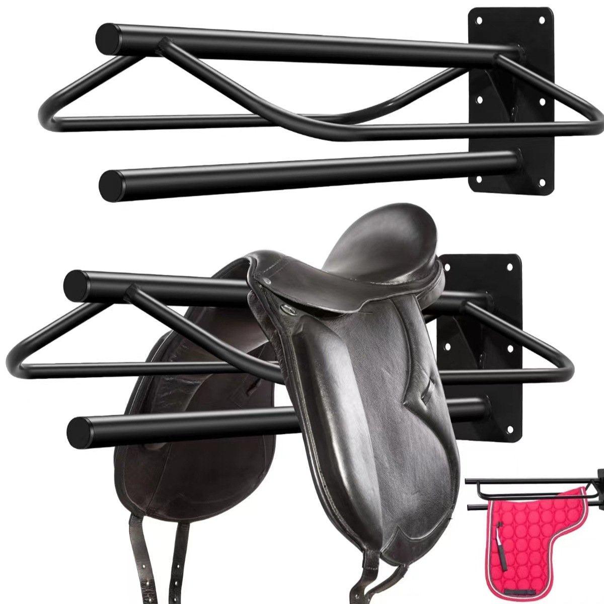 Wall-Mounted Saddle Rack With Double Saddle Pad Holder