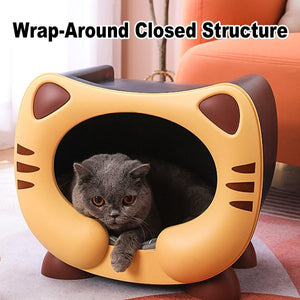 Semi-Enclosed Cat Bed Waterproof & Cozy Pet House for Cats Up to 7.5kg