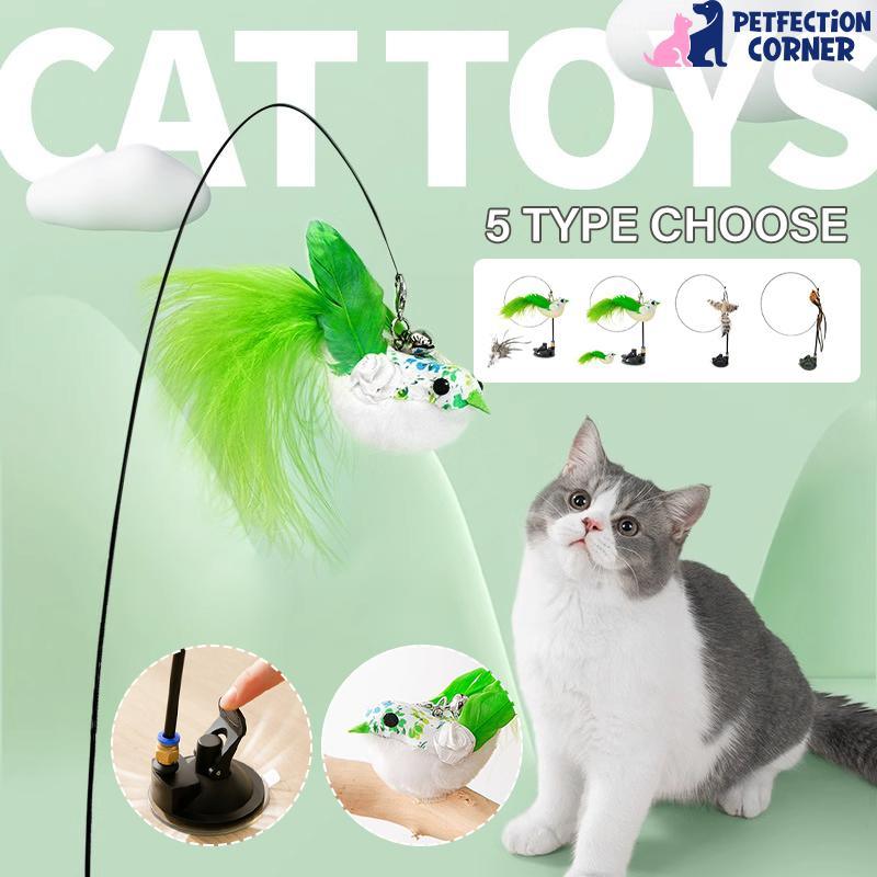 Interactive Bird Teaser Cat Toy - Wand Stick with Suction Cup for Playtime