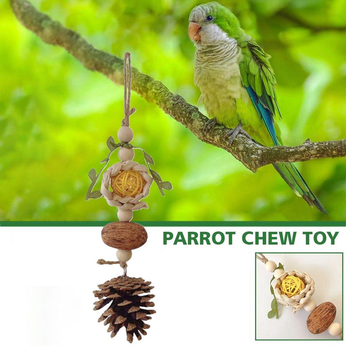 Parrot Chew Toys Bird Cage Accessories Hanging Pinecone Rattan Ball