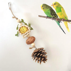 Parrot Chew Toys Bird Cage Accessories Hanging Pinecone Rattan Ball