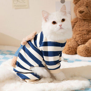 Cute Bear Striped Dog Coat Pet Outfit Cozy Pajamas for Pets