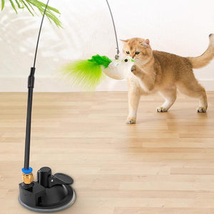 Interactive Bird Teaser Cat Toy - Wand Stick with Suction Cup for Playtime