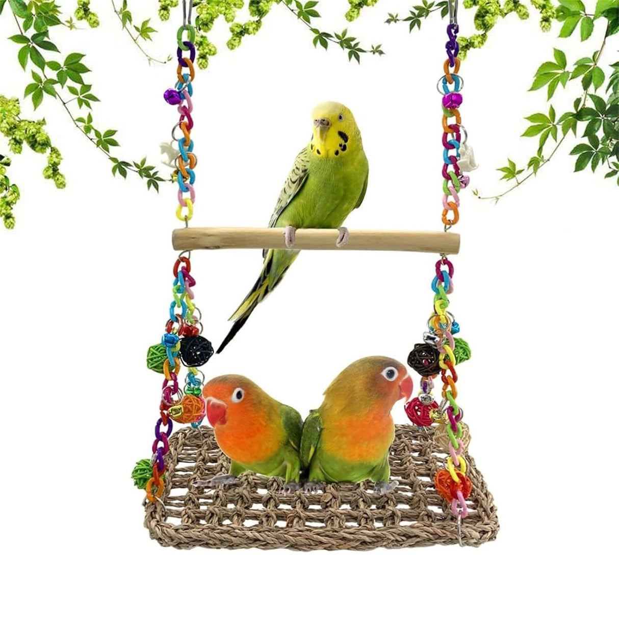 Bird Toy Parrot Toy Hammock Swing Rattan Ball Color Chain Double Layer Swing