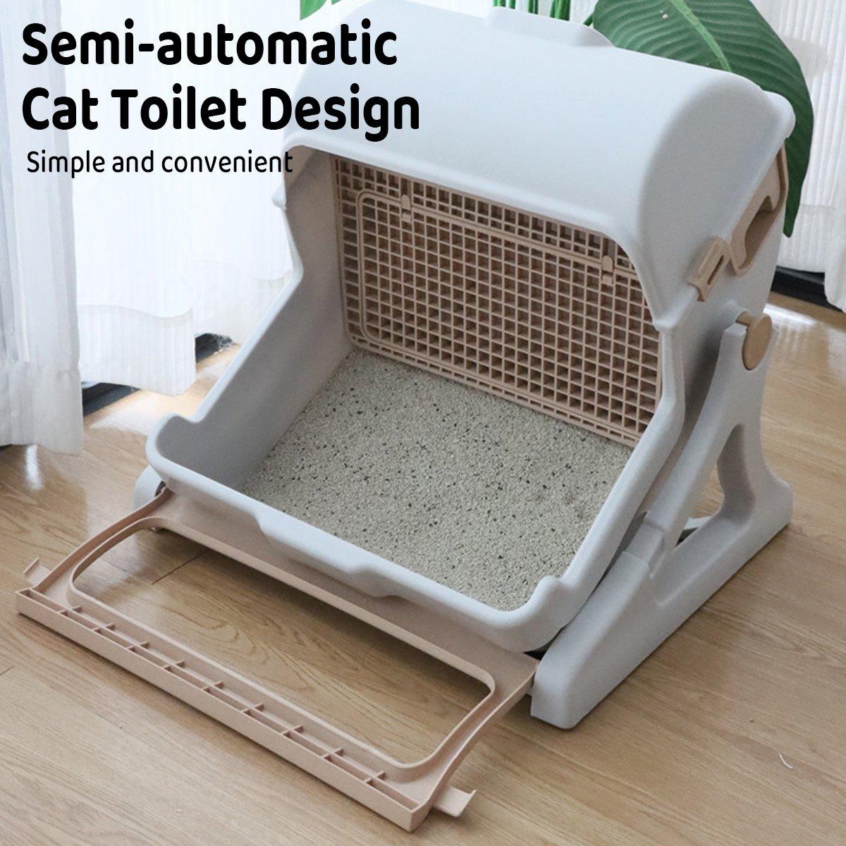 Semi Automatic Cat Litter Box Large Anti Splash Semi Enclosed Kitty Toilet