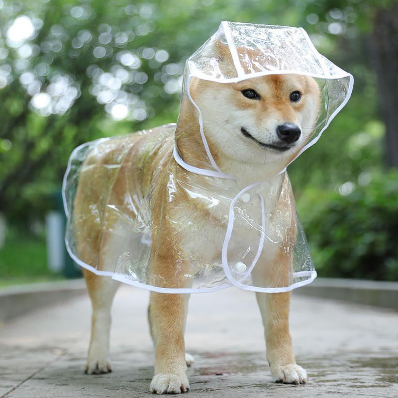 Waterproof Dog Rain Jacket- Puppy Hooded Outdoor Coat Vest Clothes Raincoat