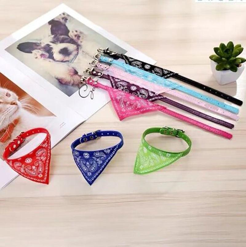 Leather Collar With Bandana Neck Scarf Designer Dog Collars 6 Colours