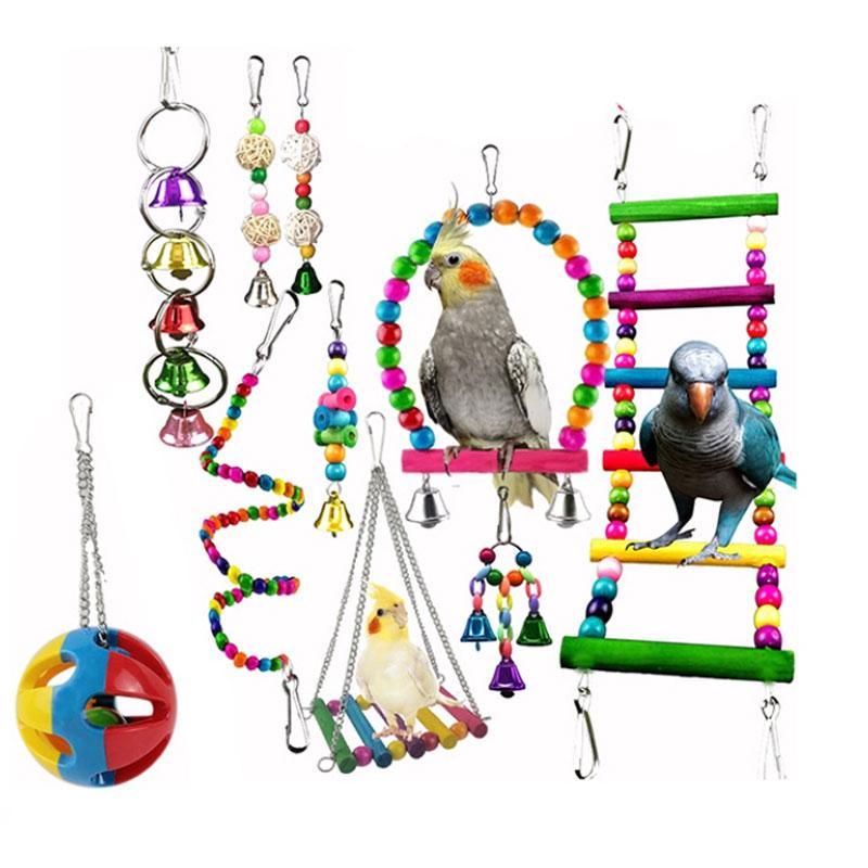 10PCS Bird Toys Cockatiel Cage Toy Set