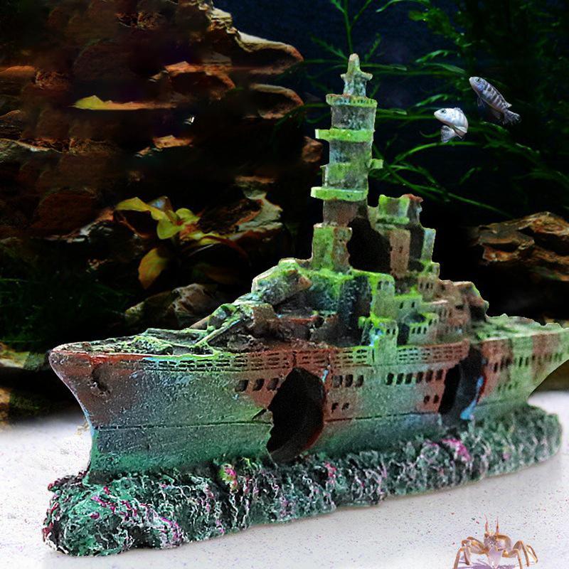 Fish Tank Resin Sunken Ship Decoration 23*5*11cm