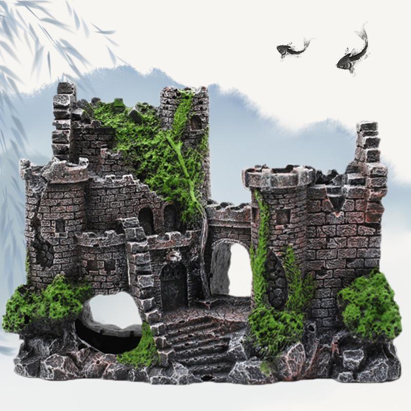 Aquarium Rocks Ancient Castle Tower Aquarium Ornament 17*6*13cm