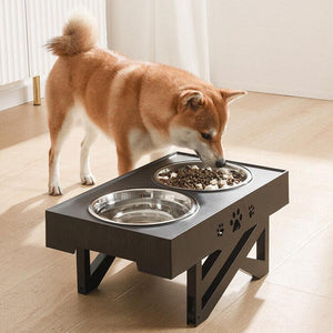 Adjustable Elevated Pet Feeder with Double Bowls for Food and Water