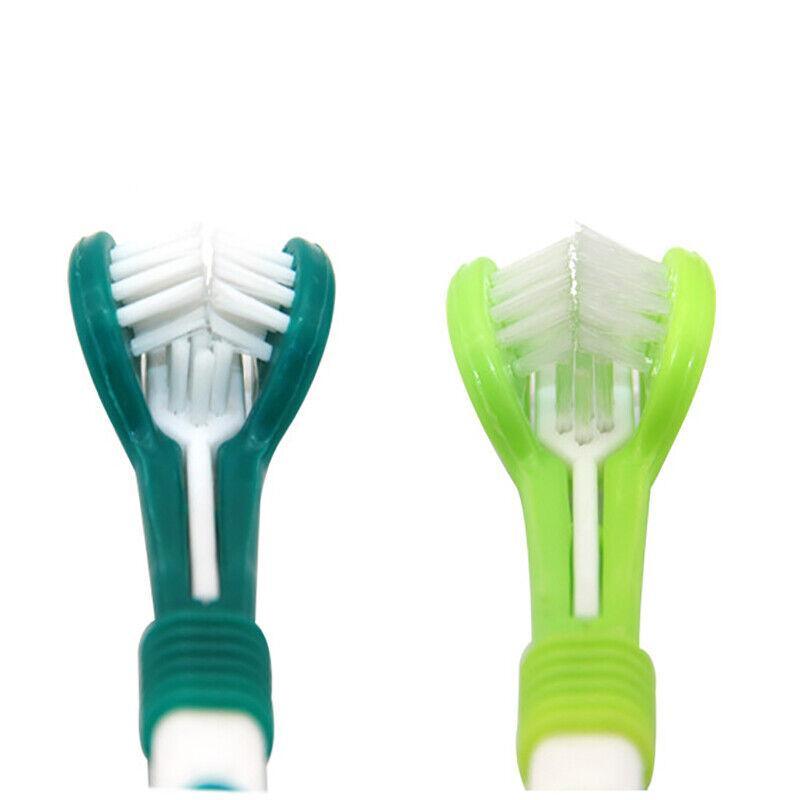 Multi-angle cat toothbrush with three-sided brush head