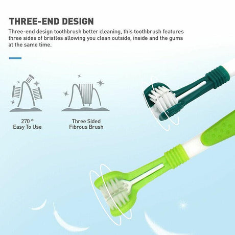 Multi-angle cat toothbrush with three-sided brush head