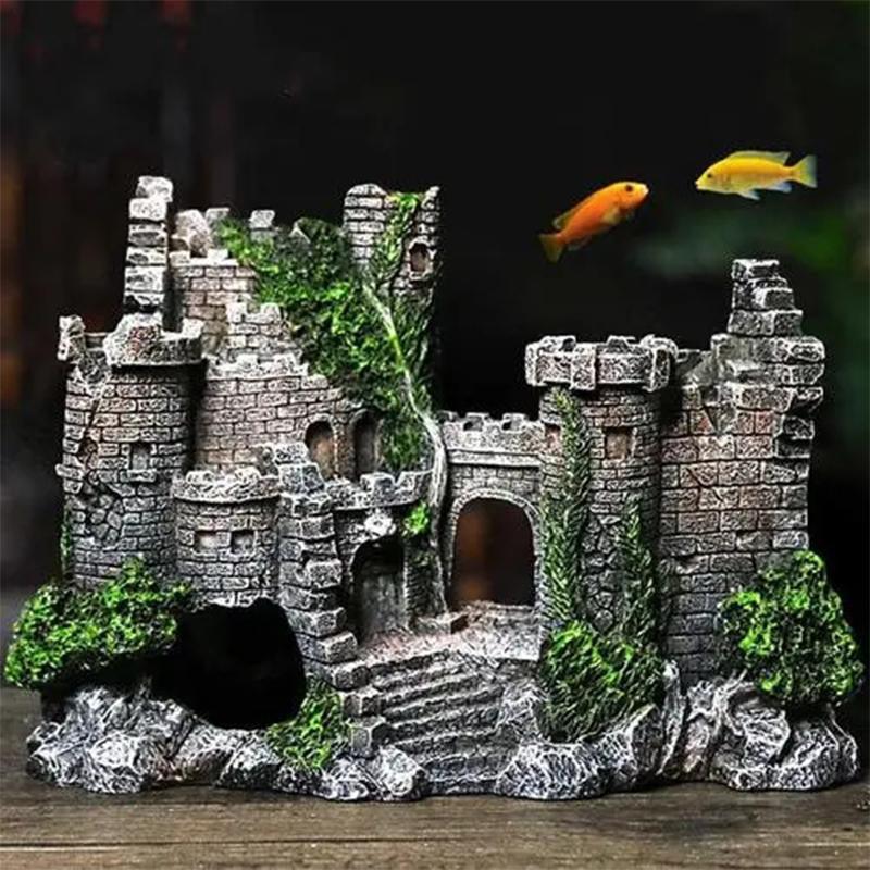 Aquarium Rocks Ancient Castle Tower Aquarium Ornament 17*6*13cm