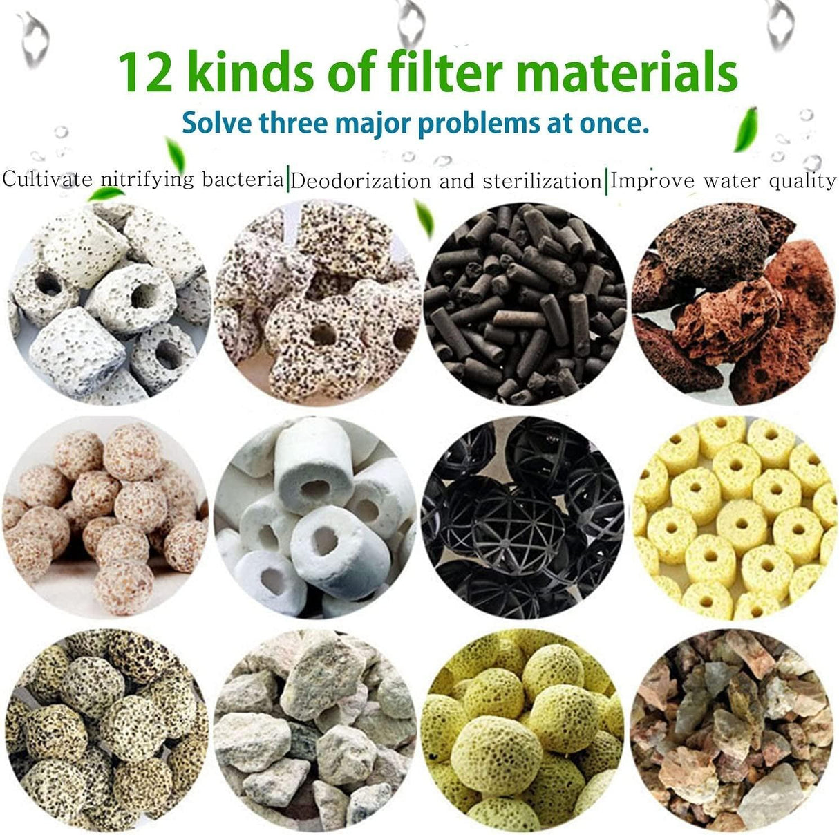 12-in-1 Ceramic Bio Balls with Biological Filter Media for Aquariums and Ponds