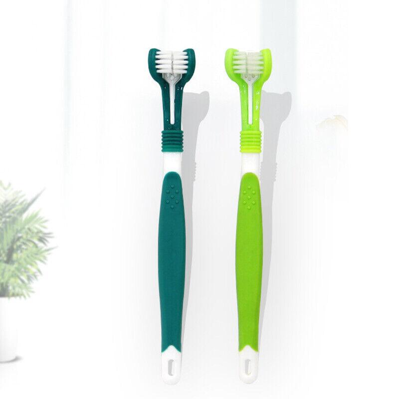 Multi-angle cat toothbrush with three-sided brush head