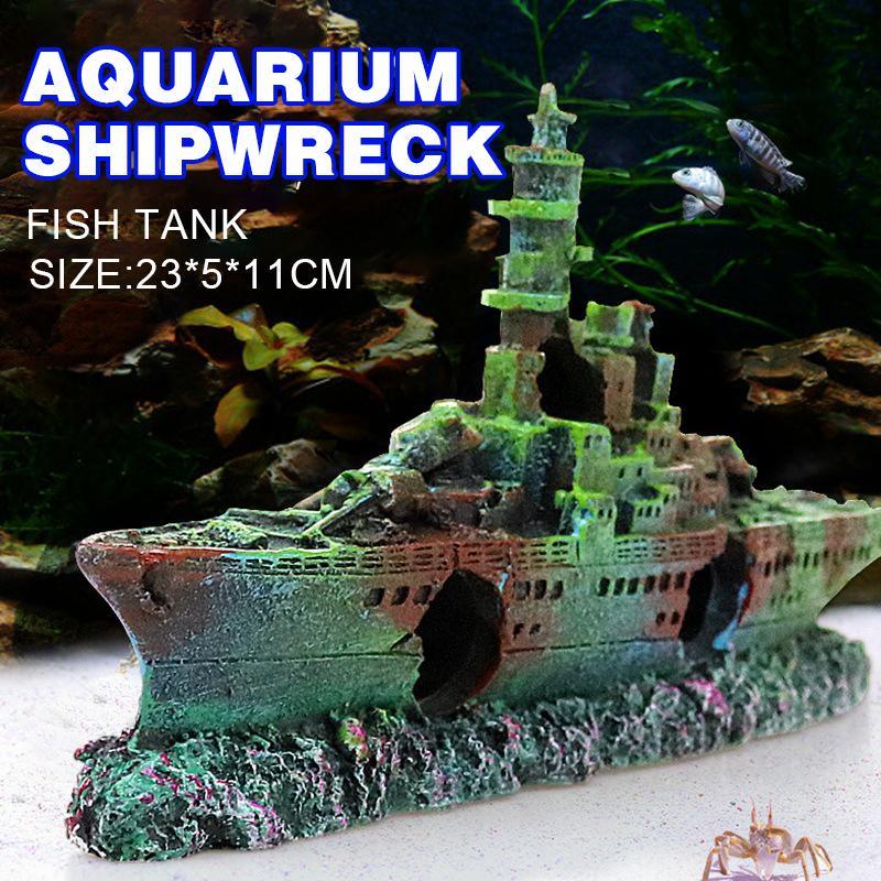 Fish Tank Resin Sunken Ship Decoration 23*5*11cm