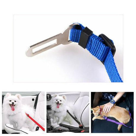 Adjustable dog seat belt with universal clip for secure and comfortable car rides