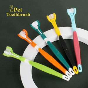 Multi-angle cat toothbrush with three-sided brush head