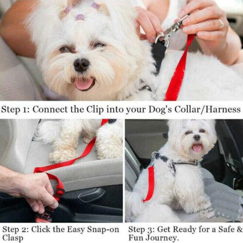 Adjustable dog seat belt with universal clip for secure and comfortable car rides