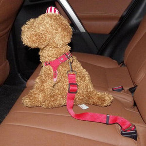 Adjustable dog seat belt with universal clip for secure and comfortable car rides