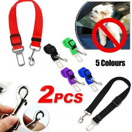 Adjustable dog seat belt with universal clip for secure and comfortable car rides