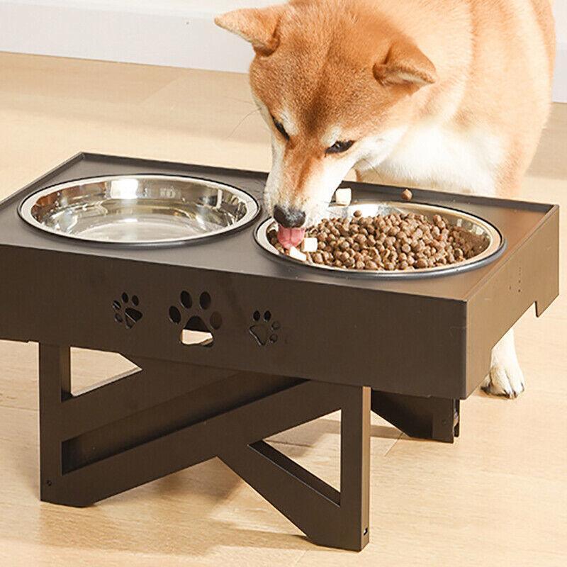 Adjustable Elevated Pet Feeder with Double Bowls for Food and Water