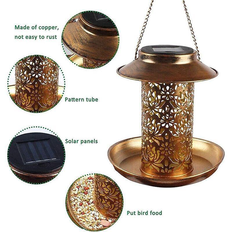 Solar Powered Hanging Bird Feeder with Light for Outdoor Garden