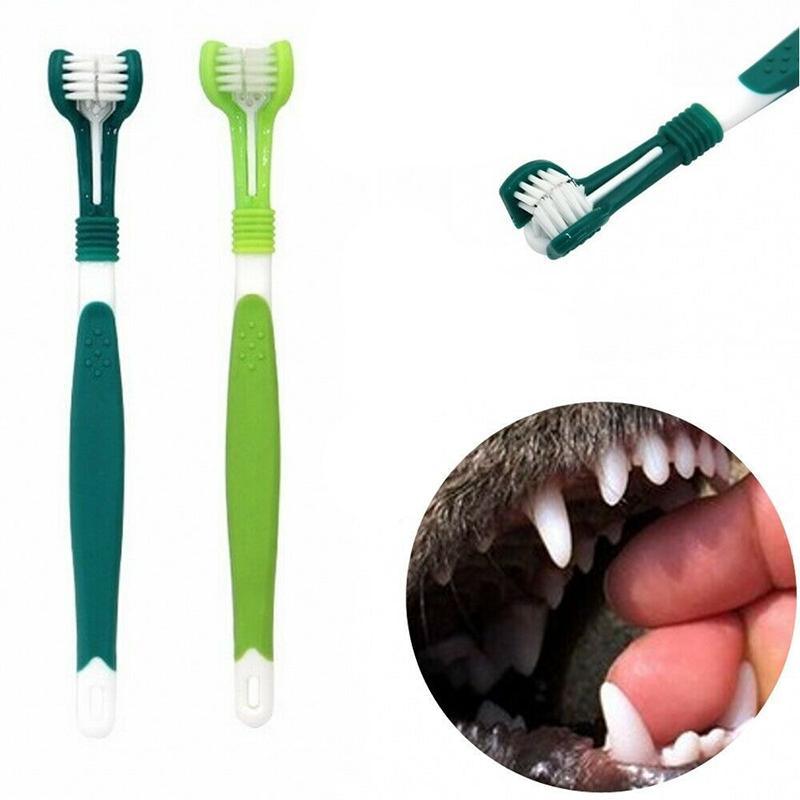 Multi-angle cat toothbrush with three-sided brush head