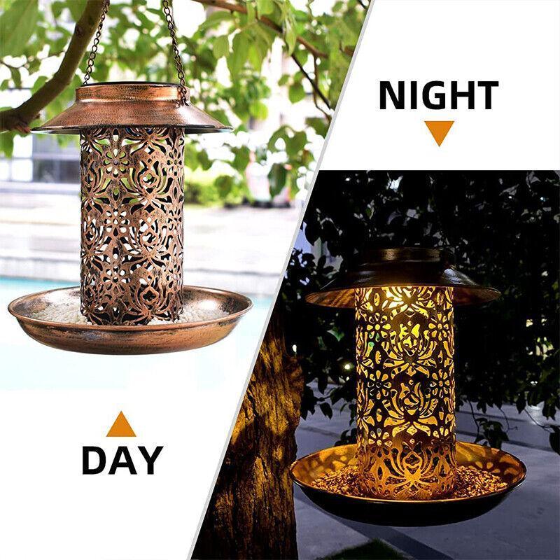 Solar Powered Hanging Bird Feeder with Light for Outdoor Garden