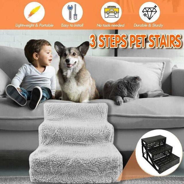 Durable and Portable 3-Step Pet Stairs for Cats and Dogs