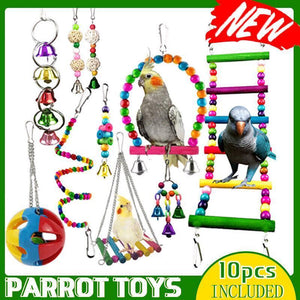 10PCS Bird Toys Cockatiel Cage Toy Set