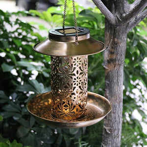 Solar Powered Hanging Bird Feeder with Light for Outdoor Garden