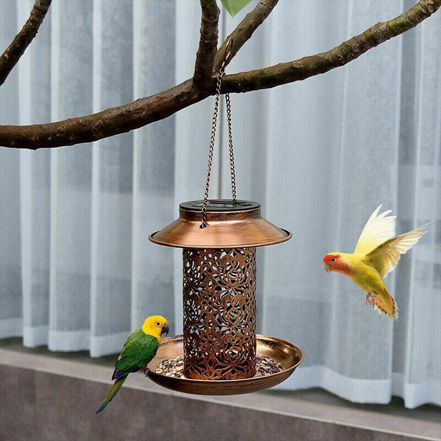 Solar Powered Hanging Bird Feeder with Light for Outdoor Garden